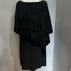XSCAPE Black Dressy with Velvet Overlay attached Poncho
Elegant and Easy!